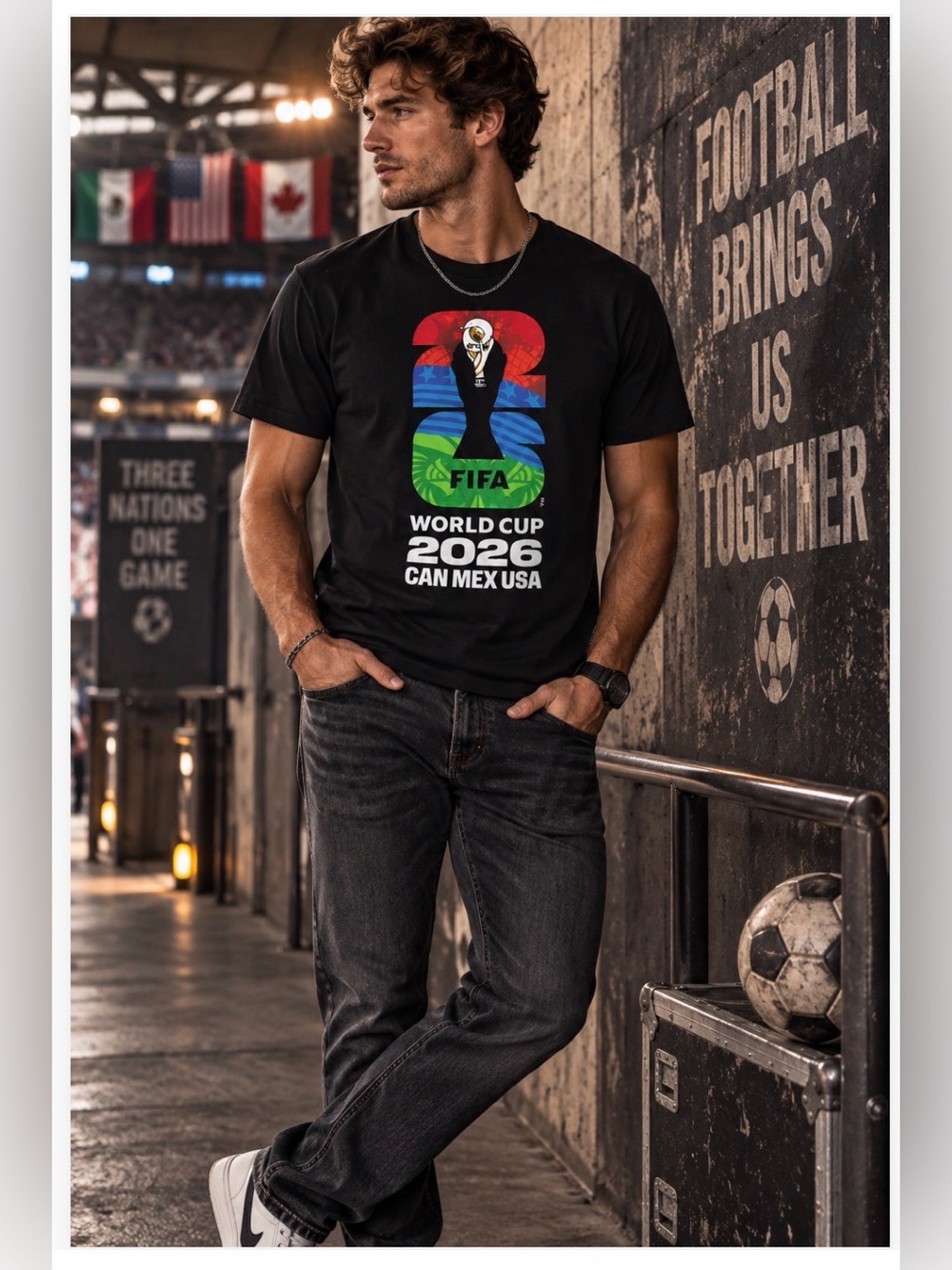 FIFA World Cup 2026 Men’s Black Graphic Tee CAN MEX USA NWT M